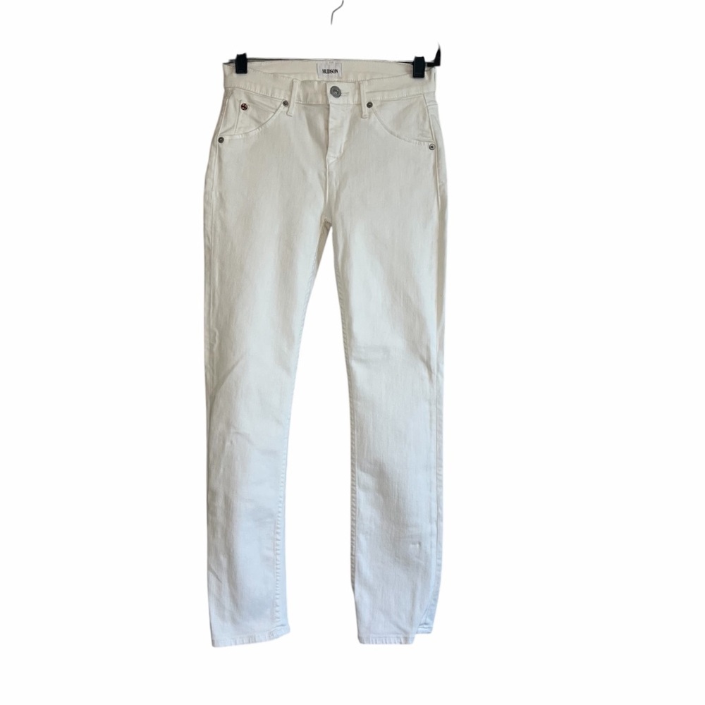 Hudson White Denim Jeans with Back Snap Pockets